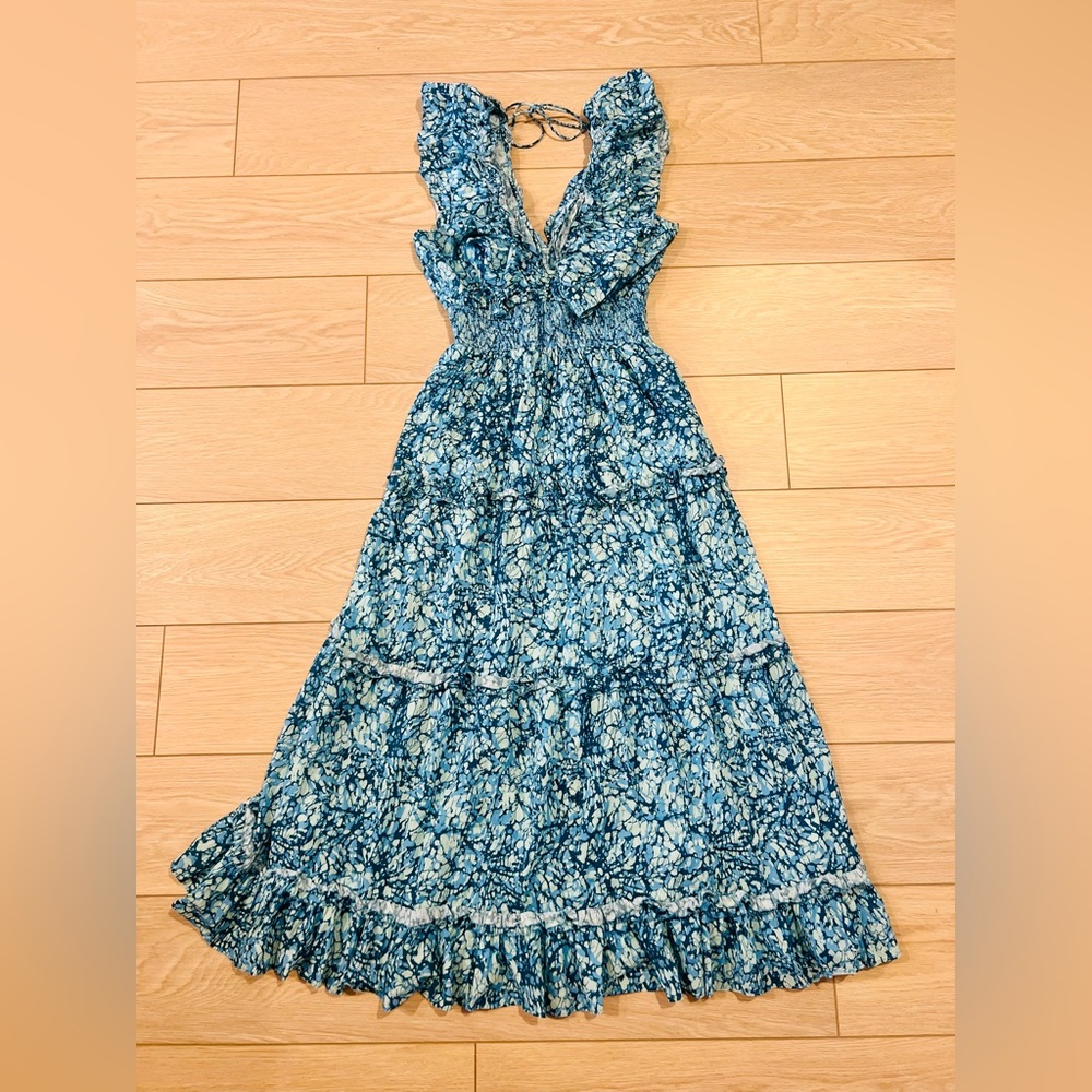 Love The Label Azalea Tiered Ruffle Aphrodite Blue Floral Maxi Dress Large